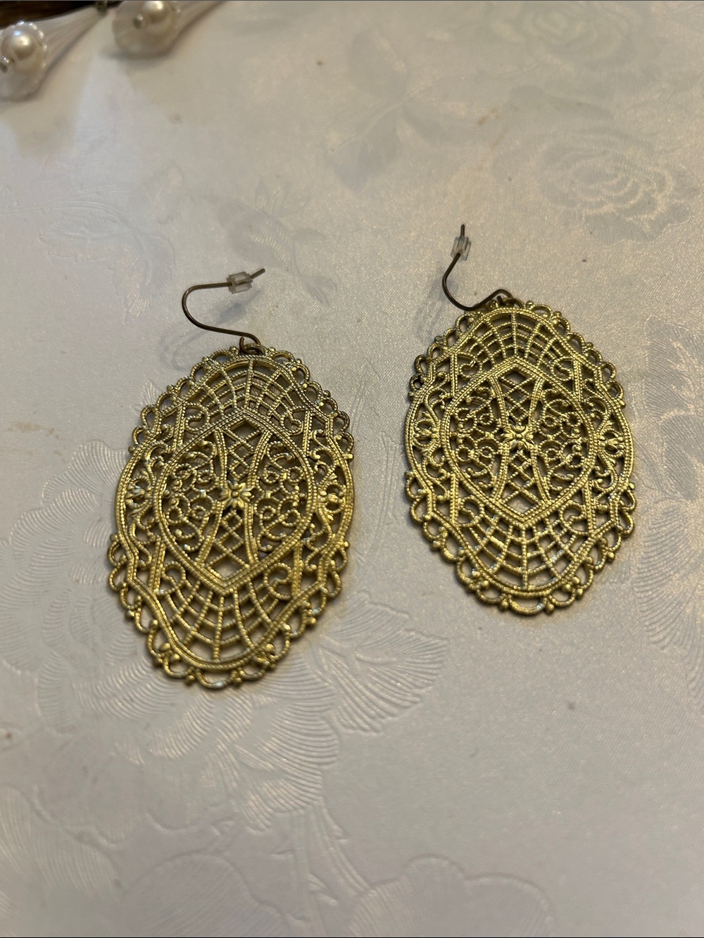 Gold Filigree Oval Drop Earrings - Women Jewelry